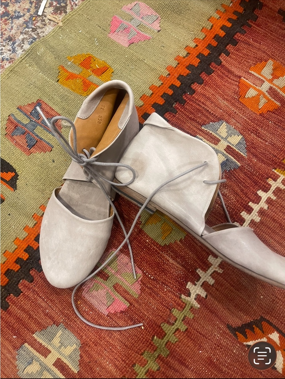 Lace-Up Flats in Light Gray